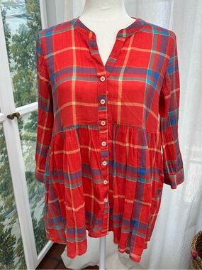 11•1 Tylho Babydoll Red Plaid Button Down Top Size Small
